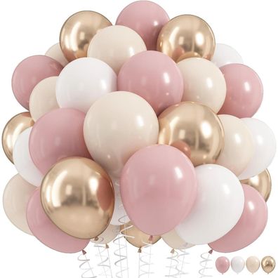 Luftballons Rosa Beige 60 Stück Retro Dusty Metallic Champagner Gold