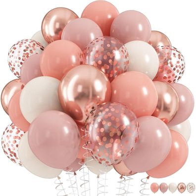 Luftballons Rosa Roségold Metallic Konfetti Latex Boho Ballon 60 Stück 12 Zoll