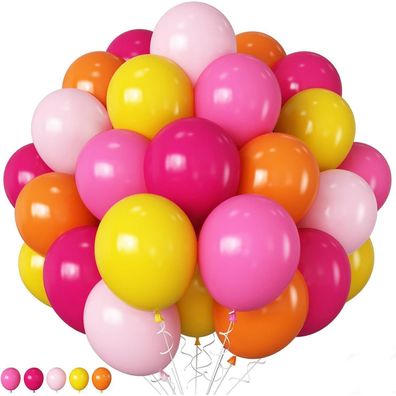 60x HILAVO Luftballons 12 Zoll Rosa Orange Gelb Party Helium Latexballon