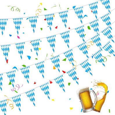 30m Oktoberfest Deko Wimpelkette Blau Weiß 3 Stück 10m Bayrische Flagge