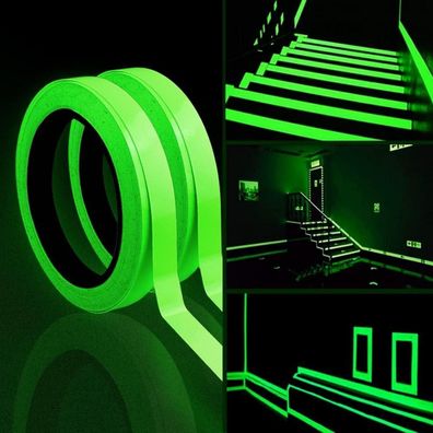 Fluoreszierendes Leuchtendes Klebeband 2 Stück 10m x 10mm Nachleuchtend Warnband