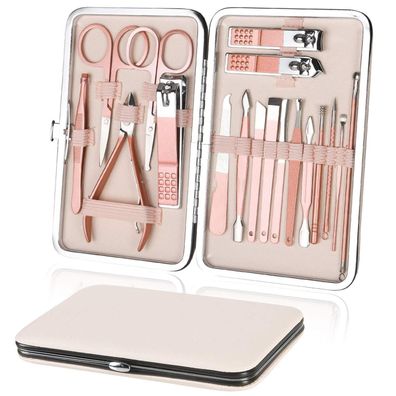 Maniküre Pediküre Set Nagelknipser Edelstahl 18-teilig Roségold