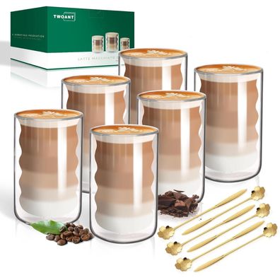 Latte Macchiato Gläser Doppelwandig 400ml 6er Pack Löffel Borosilikatglas