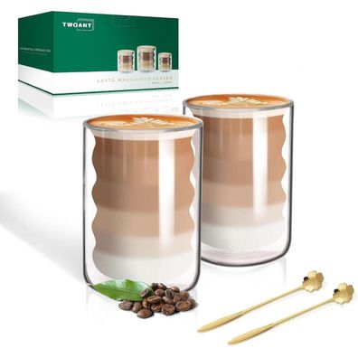 Latte Macchiato Gläser Set Doppelwandige Kaffeegläser 400ml 2 Löffel