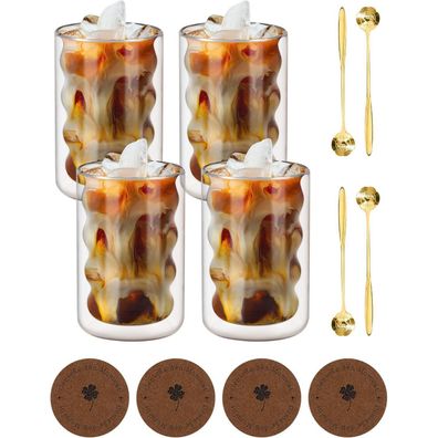 Latte Macchiato Gläser Set 350ml 4 Löffel 4 Untersetzer Borosilikatglas