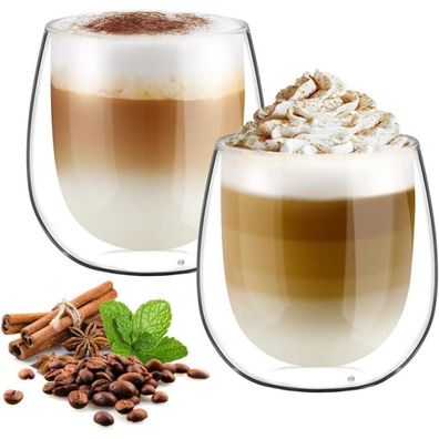 glastal 250ml Doppelwandige Latte Macchiato Gläser Borosilikatglas 2er Set