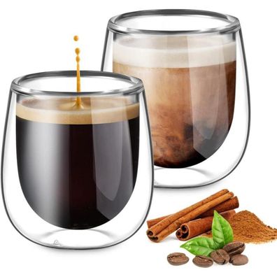 Glastal 100ml Doppelwandige Espressotassen 2er Set Glas Kaffee Tee 4oz