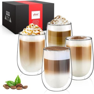 Doppelwandige Latte Macchiato Gläser 350ml 4er Set Borosilikatglas Kaffeetassen