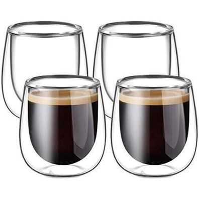 Doppelwandige Espressotassen Set 100ml 4er Borosilikatglas für Espresso Latte