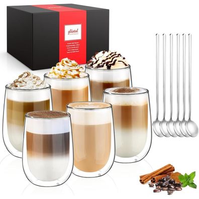 6er Set Glastal 350ml Doppelwandige Latte Macchiato Gläser Borosilikatglas