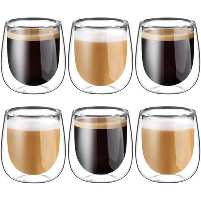 Doppelwandige Espressotassen Glas 100ml 6er Set Borosilikatglas