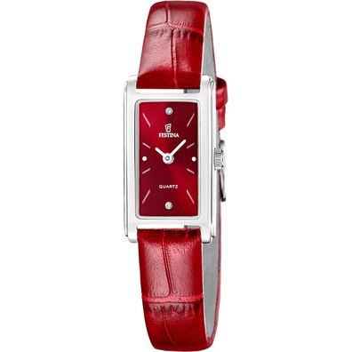 Festina Damenuhr Quarz Rechteckig Lederband Rot F20769/3