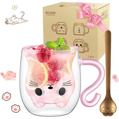 ecooe Süße Katze Latte Macchiato Gläser 290ml Kaffeetasse Teegläser