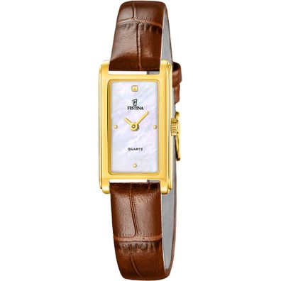 Festina Damen-Quarzarmbanduhr Rechteckig Braun/Goldfarben F20770/2