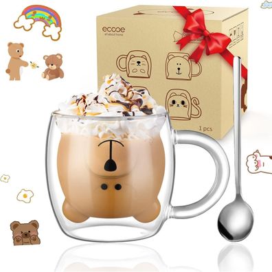 Doppelwandige Bär Gläser 280ml Kaffeeglas Teegläser Geschenke Kinder