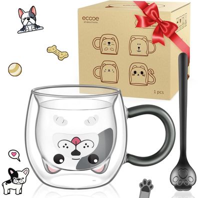 Doppelwandige Hund Tasse 280ml Gläser mit Löffel - Kaffeetasse Süße Teegläser