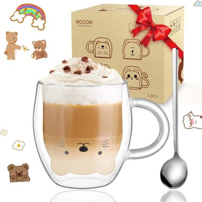 Doppelwandige Katze Gläser 290ml Latte Macchiato Cappuccino Tassen Teegläser