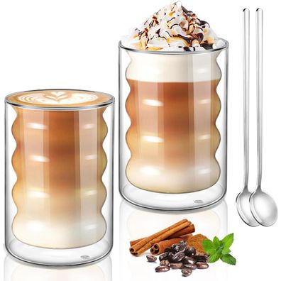 ecooe 350ml Doppelwandige Kaffeegläser Latte Macchiato 2er Set