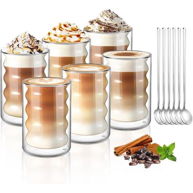 ecooe 6er Set 350ml Doppelwandige Kaffeegläser Latte Macchiato Teegläser