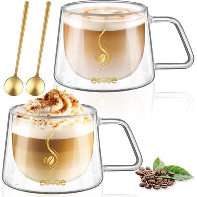 Doppelwandige Kaffeegläser 350ml 2er Set Borosilikatglas Macchiato Latte