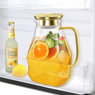 Ecoco Glaskaraffe 1.8L mit Edelstahl Deckel für Kühlschrank - Wasserkrug für