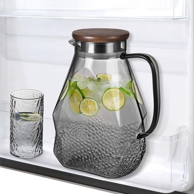 ecooe Glaskaraffe 1.8L schwarz mit Deckel für Kühlschrank - Wasserkrug für
