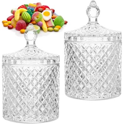 Amjkeji 2 Stück Kristallglas Zuckerdose mit Deckel Transparent Snacks Deko