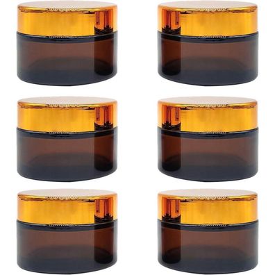 6er Set Amber Glas Cremedose 50ml Tiegel Schraubverschluss Behälter für Kosmetik