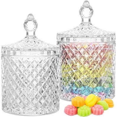 Bonbongeschirr mit Deckel Kristallglas Dose Süßigkeiten Glas - 2 Stück