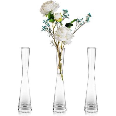 Glasseam 3er Set Glasvasen 24.5cm Hoch, Schmale Vasen für Tischdeko