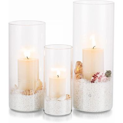 Moderne Glaszylinder Kerzenhalter Set: Windlicht für Hochzeit Stumpenkerzen