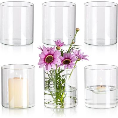 Glasseam Glaszylinder Vasen Set 6 Stück 10x8,5cm Tischdeko Blumenvase Modern