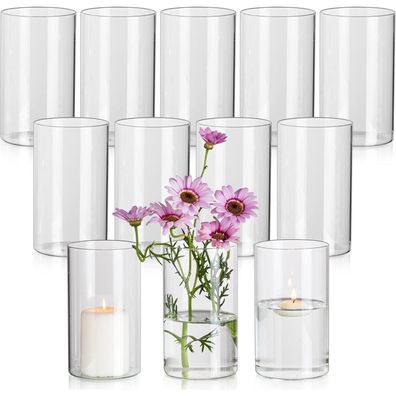 Blumenvase Glas Vasen Set Klar Zylinder Runde Glasvase 15x8,5 cm 12 Stk