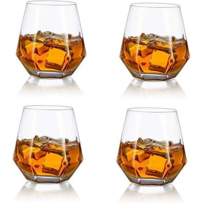 4er Set Diamond Whisky Glasses 300ml Moderner Look für Männer Frauen