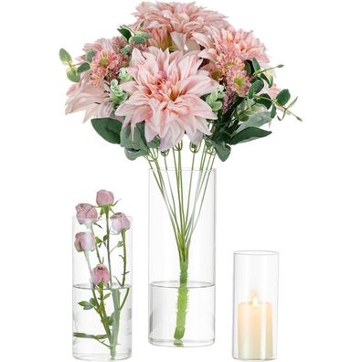 Glasseam Deko Vasen Set Modern Glaszylinder 3 Stk. Rund Blumenvase F. Hochzeit