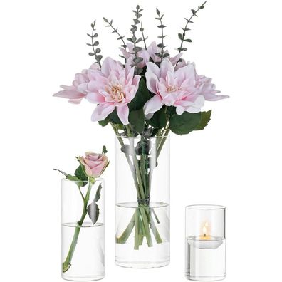 Moderne Glasvase Blumenvase Set 3er Tulpen Tulpen Rund 10/15/20cm