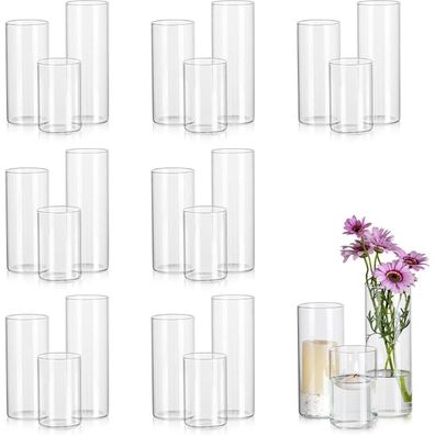 Glasseam Deko Vase Glasvase 24tlg Set 10/15/20cm Zylindervasen Wohnzimmer Deko