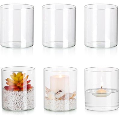 6er Glasseam Kerzenhalter Set aus Glas für Stumpen- und Schwimmkerzen