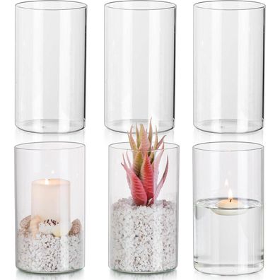 6er Set Glasseam Kerzenhalter Stumpenkerzen Hochzeit Tischdeko Glas Zylinder