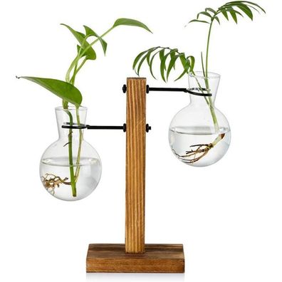 Vermehrungsstation Holzregal Vintage Avocado Vase Glas Vasen Blumen Pflanze Home