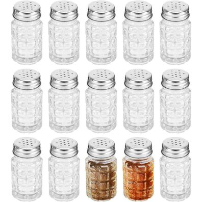 16er Set Glass Salz Pfefferstreuer Retro-Stil Klar Edelstahl Deckel