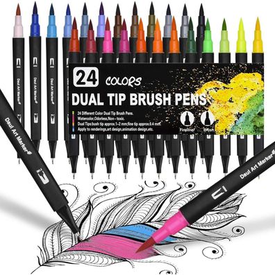 Dual Brush Pen Set 24 Farben Aquarell Filzstifte Bullet Journal Handlettering