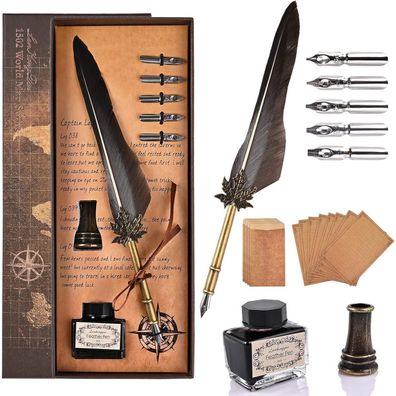 Cieex Vintage Schreibfeder Kalligraphie Feder Ink Set Geschenk Braun