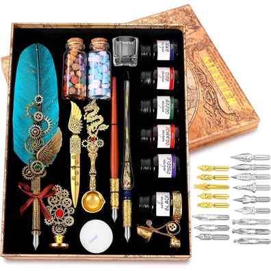 Mprince Schreibfeder Tintenset Notizbuch Quill Stift Federn Siegel Wachs