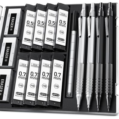 Metall-Druckbleistift-Set 480 Stück HB-Minen Zeichnen Skizzieren Silber Schwarz