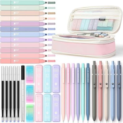 Schulsachen Set Mädchen 12 Textmarker 6 Bleistifte 5 Gelstifte Mäppchen