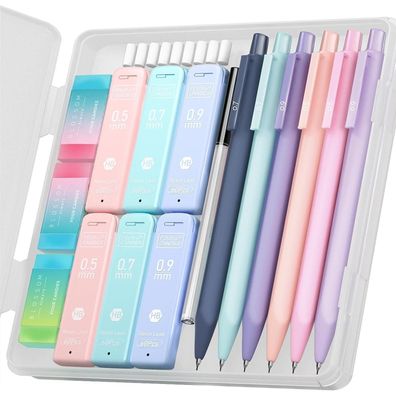 Druckbleistift Set 6 Stück 0,5 0,7 0,9 mm Minen 360 HB Radierer Mädchen