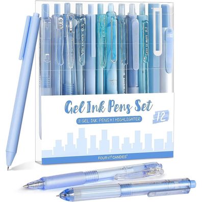 12er-Pack Gelschreiber Schwarz + 1 Textmarker, Gel Pens Set Aesthetic Pens