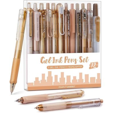 Gelstifte Set: 11 Schwarz + 1 Pastell Textmarker, Aesthetic Pens