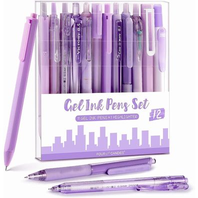12er-Pack Aesthetic Gel Pens Set, 11 Gelstifte Schwarz + 1 Pastell